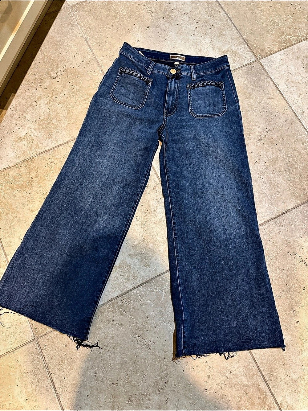 KUT from the Kloth Meg High Rise Wide Leg with Braid Pocket Jeans Size 8 Blue